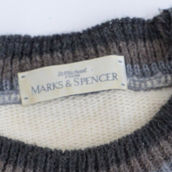 VTG Marks & Spencer By St Michael Blue Taupe Geometric Shape Crewneck Sweater M - Picture 9 of 10